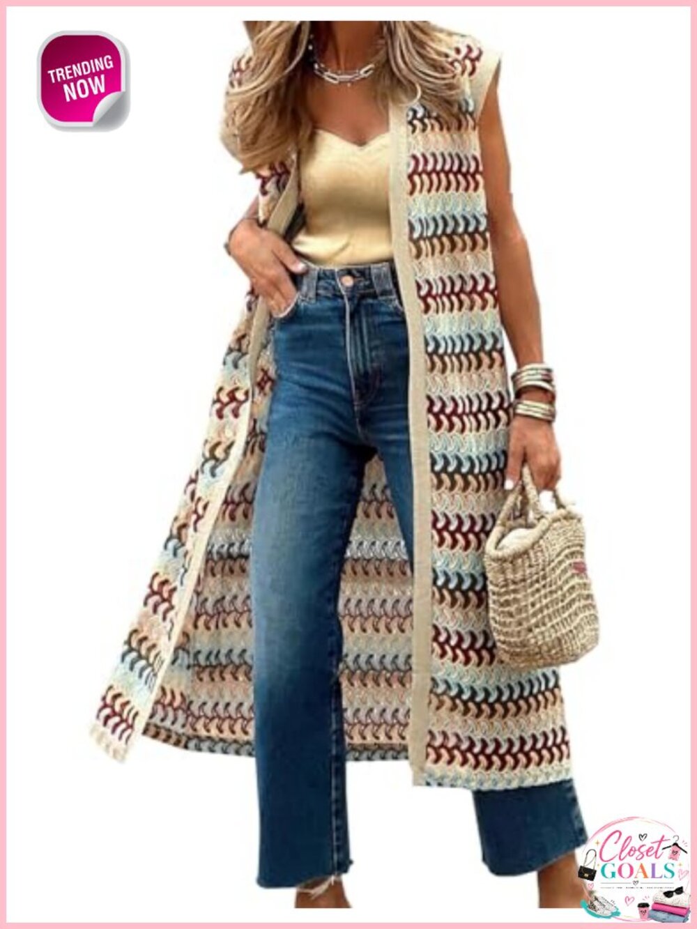 Open Front Long Knit Cardigan Sleeveless Tunic Sweater Women's